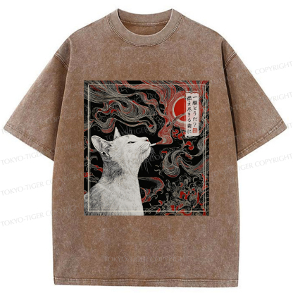 Tokyo-Tiger Vintage Japanese Smoking Cat Washed T-Shirt