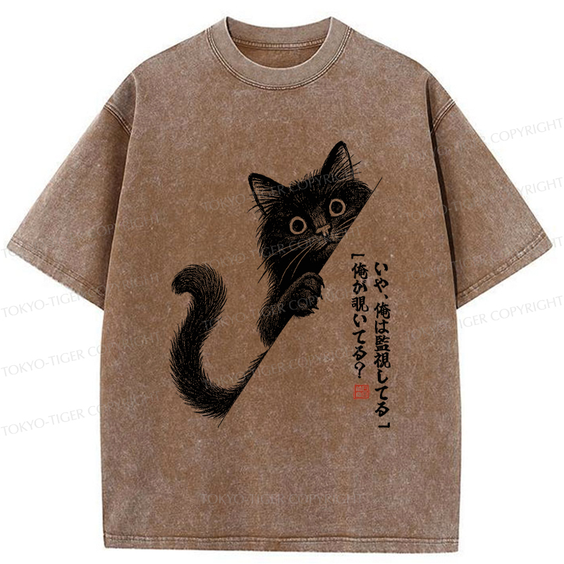 Tokyo-Tiger A Funny Black Cat Is Watching You Washed T-Shirt