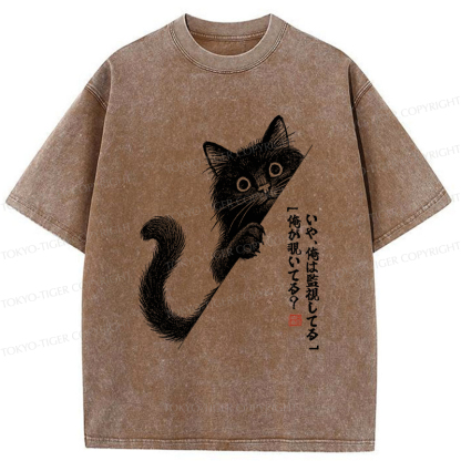 Tokyo-Tiger A Funny Black Cat Is Watching You Washed T-Shirt