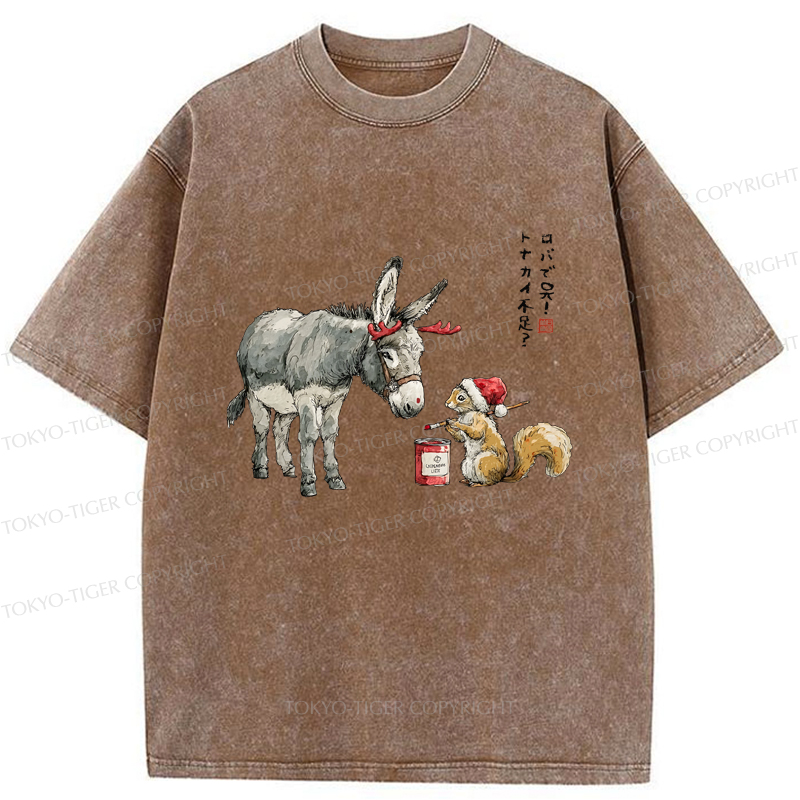 Tokyo-Tiger Not Enough Christmas Reindeer Donkey To The Rescue Washed T-Shirt
