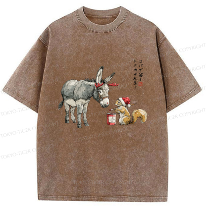 Tokyo-Tiger Not Enough Christmas Reindeer Donkey To The Rescue Washed T-Shirt
