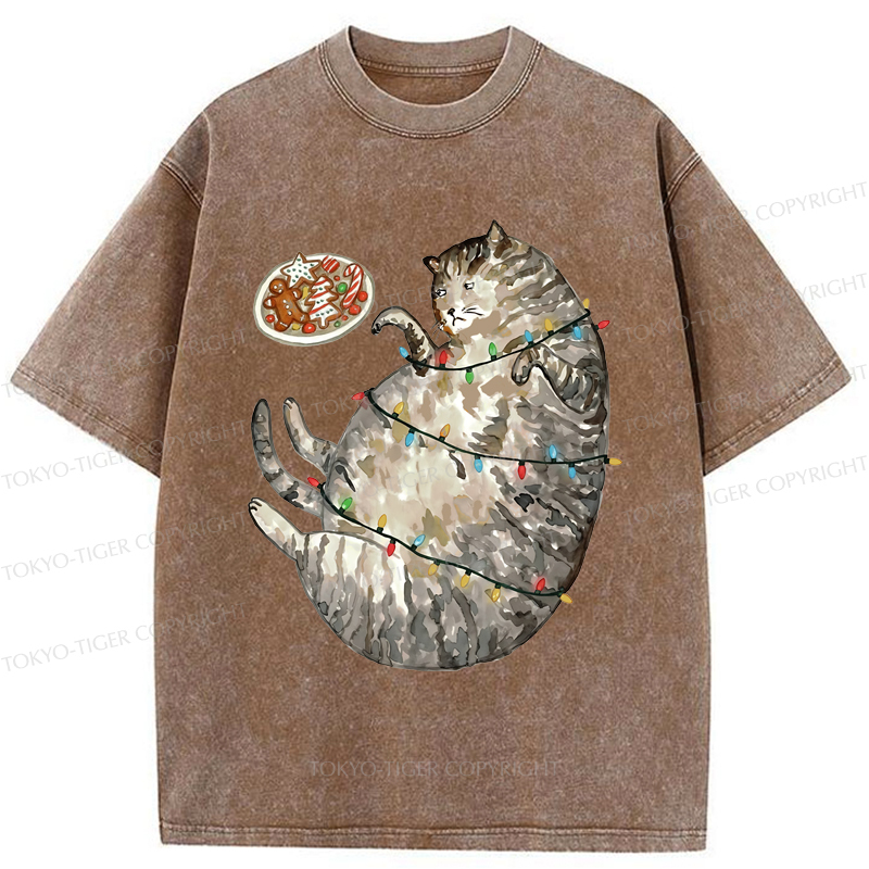 Tokyo-Tiger Dress The Cat Up In Christmas Spirit Washed T-Shirt