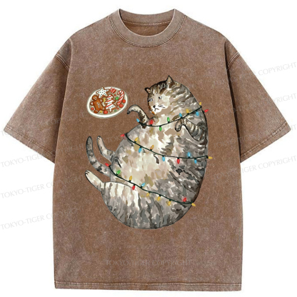 Tokyo-Tiger Dress The Cat Up In Christmas Spirit Washed T-Shirt