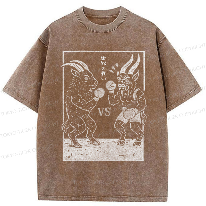 Tokyo-Tiger The Fight of the Century: Black Phillip vs Krampus Washed T-Shirt