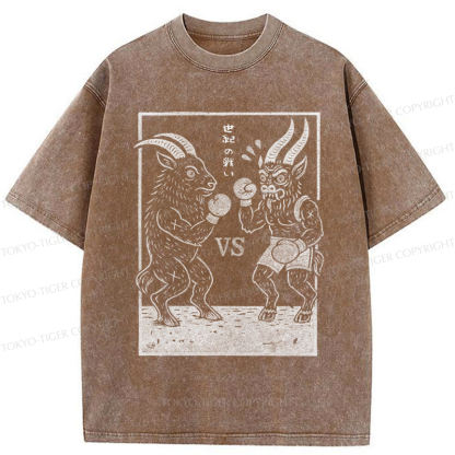 Tokyo-Tiger The Fight of the Century: Black Phillip vs Krampus Washed T-Shirt