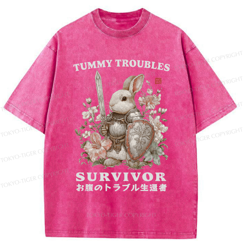 Tokyo-Tiger Funny Rabbit：Tummy Troubles Survivor Washed T-Shirt