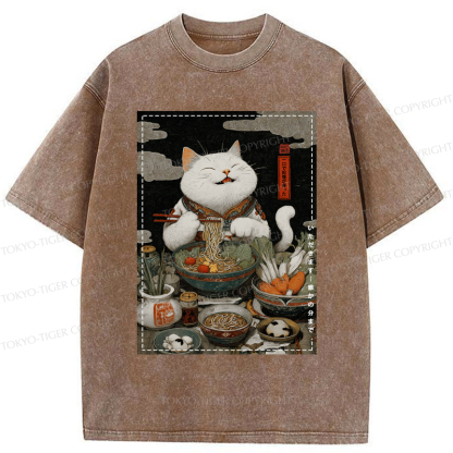 Tokyo-Tiger The Ramen-Loving Cat Washed T-Shirt
