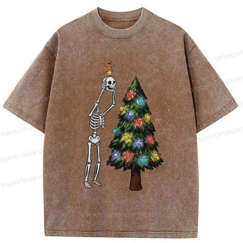Tokyo-Tiger Skeleton's Christmas Tree Adventure Washed T-Shirt