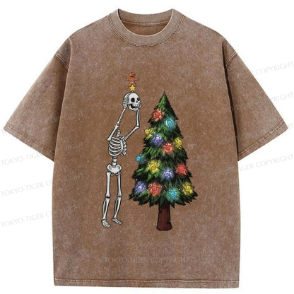 Tokyo-Tiger Skeleton's Christmas Tree Adventure Washed T-Shirt