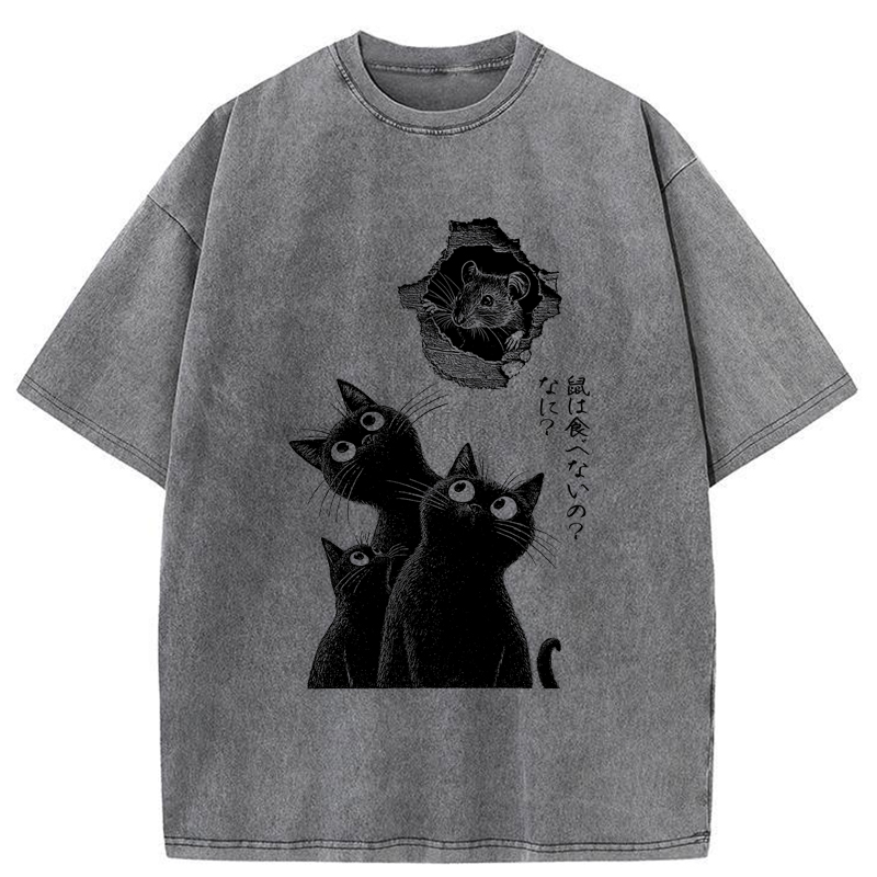 Tokyo-Tiger Cats And The Curious Mouse Washed T-Shirt