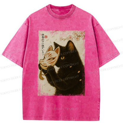 Tokyo-Tiger Cat Taking Off The Mask Japan Washed T-Shirt
