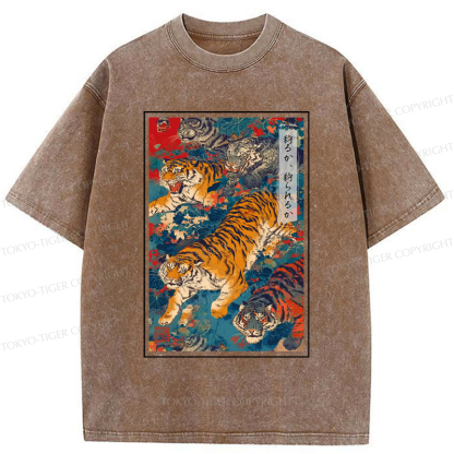 Tokyo-Tiger Retro Japanese Tigers Washed T-Shirt