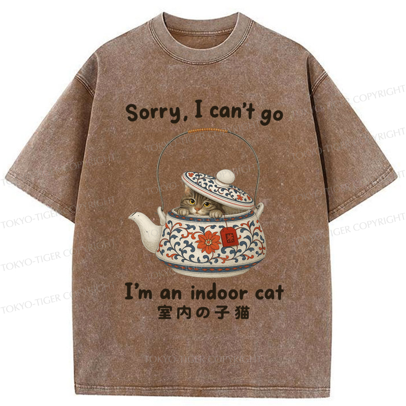 Tokyo-Tiger Cat Hiding In The Tea Set Washed T-Shirt