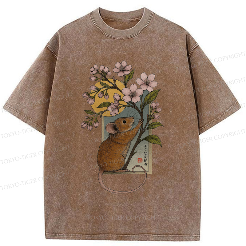 Tokyo-Tiger Young Mice And Sakura Washed T-Shirt