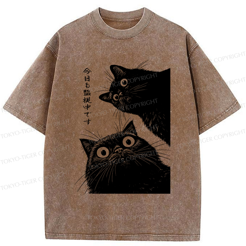 Tokyo-Tiger The Cat is Watching Today Washed T-Shirt