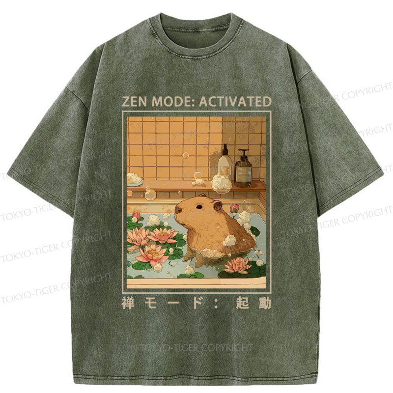 Tokyo-Tiger Zen Mode: Activated Capybara Washed T-Shirt