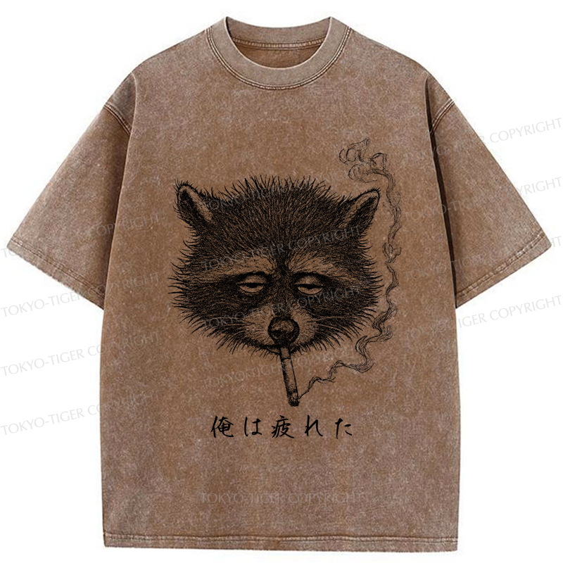 Tokyo-Tiger The Funny Raccoon is Tired Washed T-Shirt