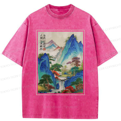 Tokyo-Tiger Japanese Mountain And River Attractions Washed T-Shirt