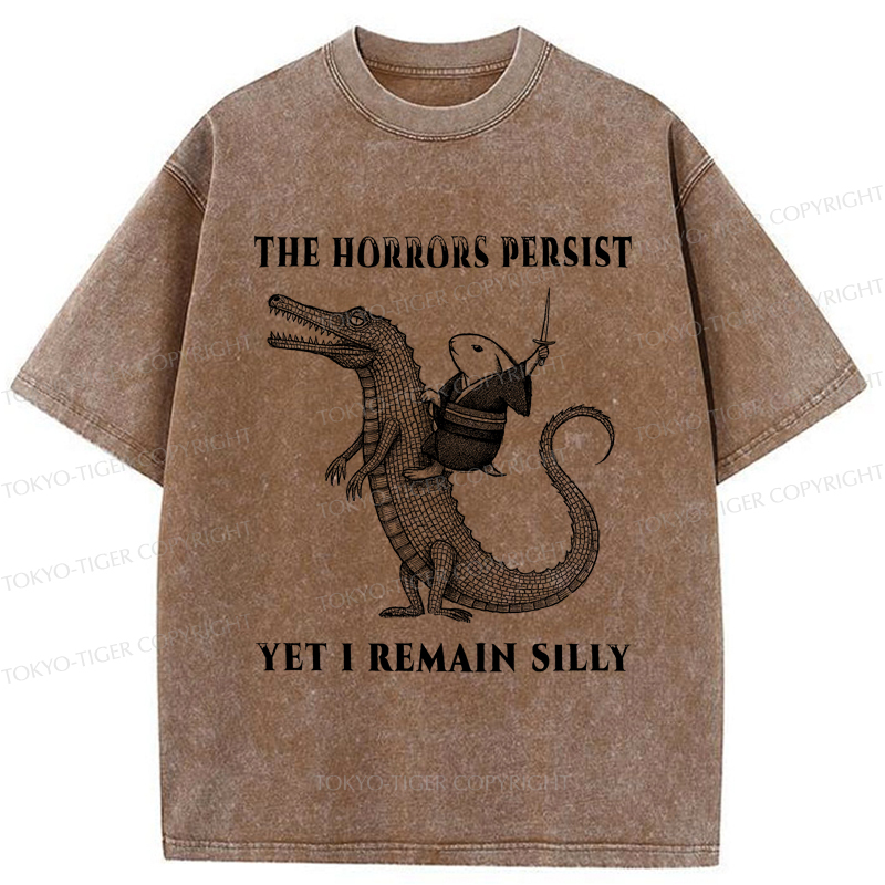 Tokyo-Tiger Samurai Rabbit Riding Crocodile Washed T-Shirt