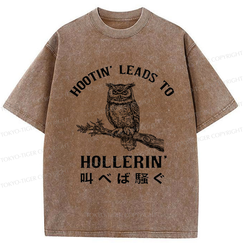 Tokyo-Tiger Hootin' Leads to Hollerin' Funny Owl Washed T-Shirt