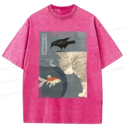 Tokyo-Tiger Crow And Cat Watching Fish T-Shirt