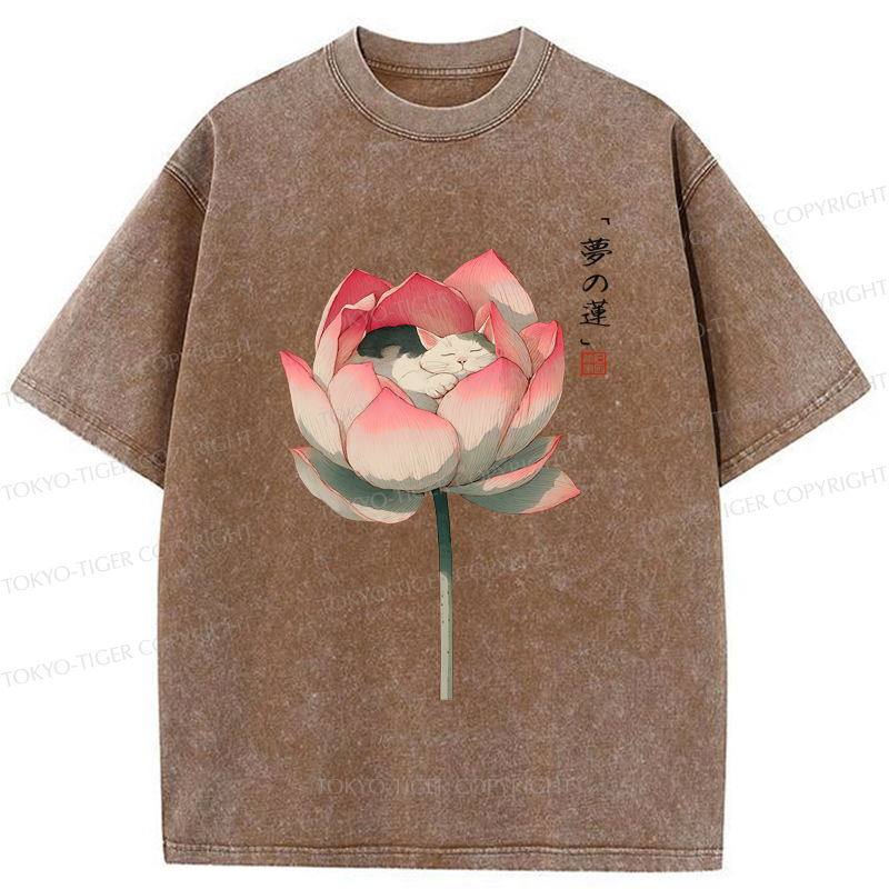 Tokyo-Tiger Cat Sleeping In A Lotus T-Shirt