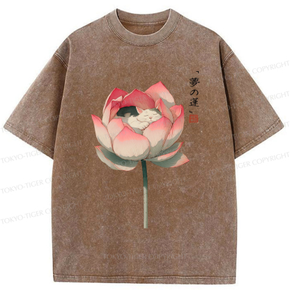 Tokyo-Tiger Cat Sleeping In A Lotus T-Shirt
