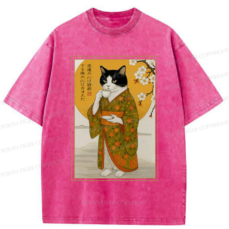 Tokyo-Tiger Cat Serene Tea Chaotic Soul Washed T-Shirt