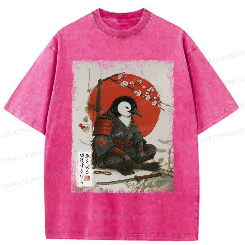 Tokyo-Tiger Japanese The Samurai Penguin Washed T-Shirt