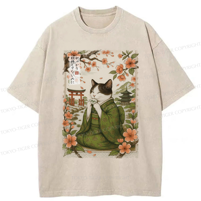 Tokyo-Tiger The Tea Ceremony Cat That Expects Nothing  Washed T-Shirt