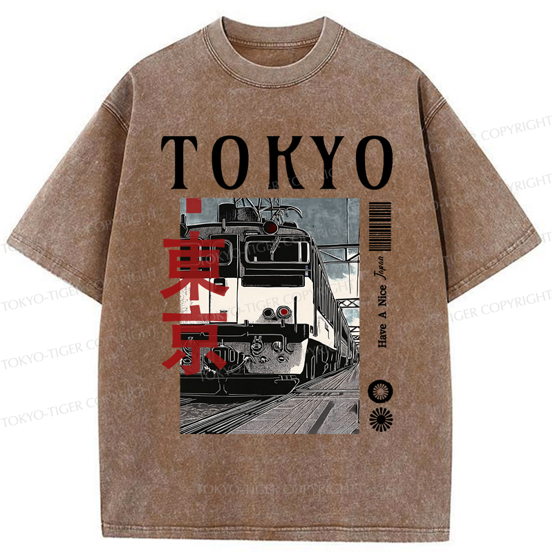 Tokyo-Tiger Tokyo Retro Train  Washed T-Shirt