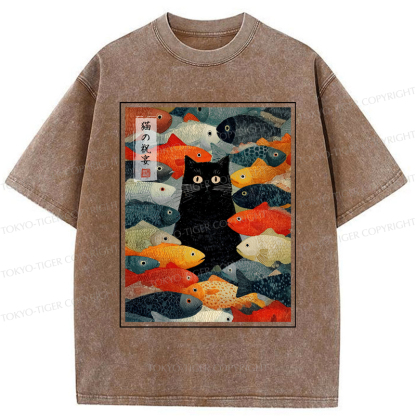 Tokyo-Tiger The Cat's Feast of Fish Washed T-Shirt