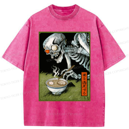 Tokyo-Tiger Ukiyo-e Skeleton Eating Ramen Washed T-Shirt