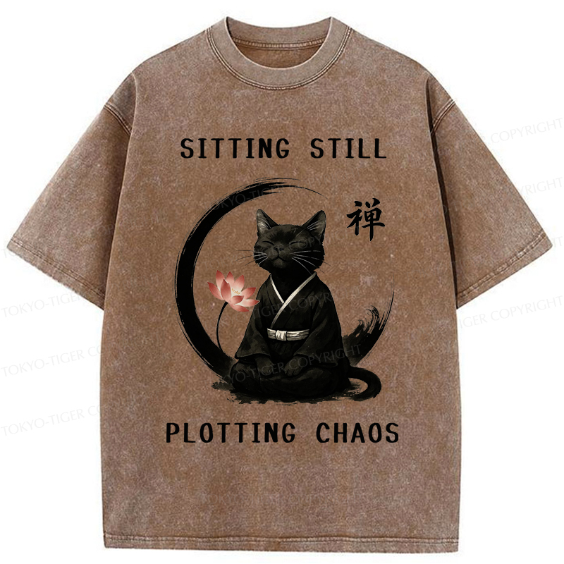 Tokyo-Tiger Sitting still  plotting chaos Calming Zen Cat Funny Washed T-Shirt