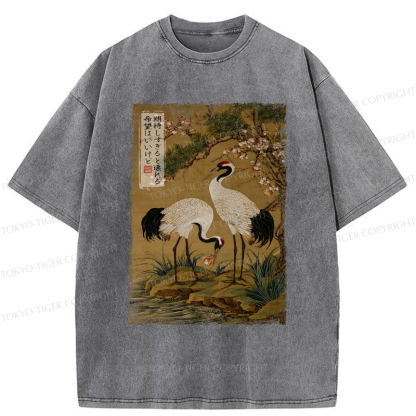 Tokyo-Tiger Graceful Cranes, Fragile Hopes Washed T-Shirt