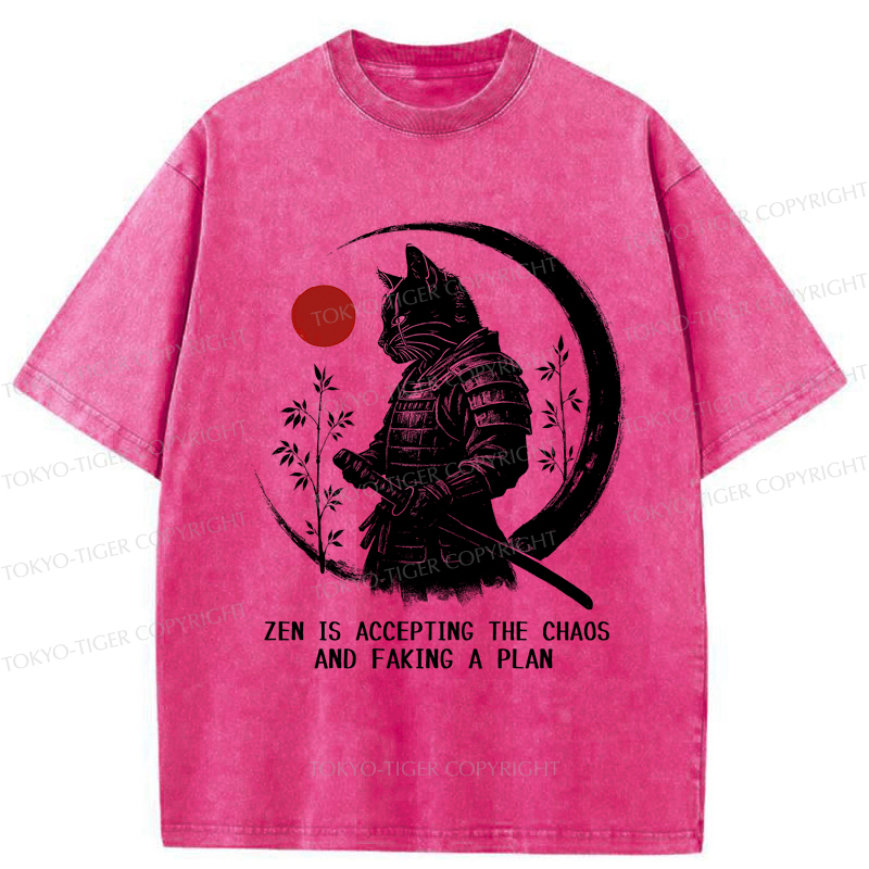 Tokyo-Tiger Zen Cat: Warrior of Serenity Washed T-Shirt