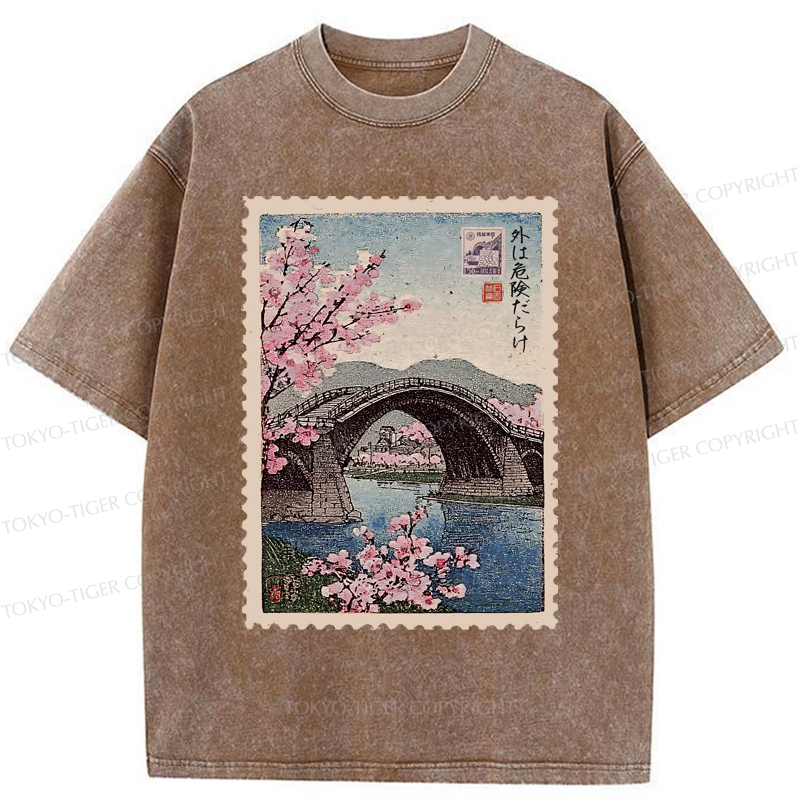 Tokyo-Tiger Vintage Attraction Stamp Washed T-Shirt