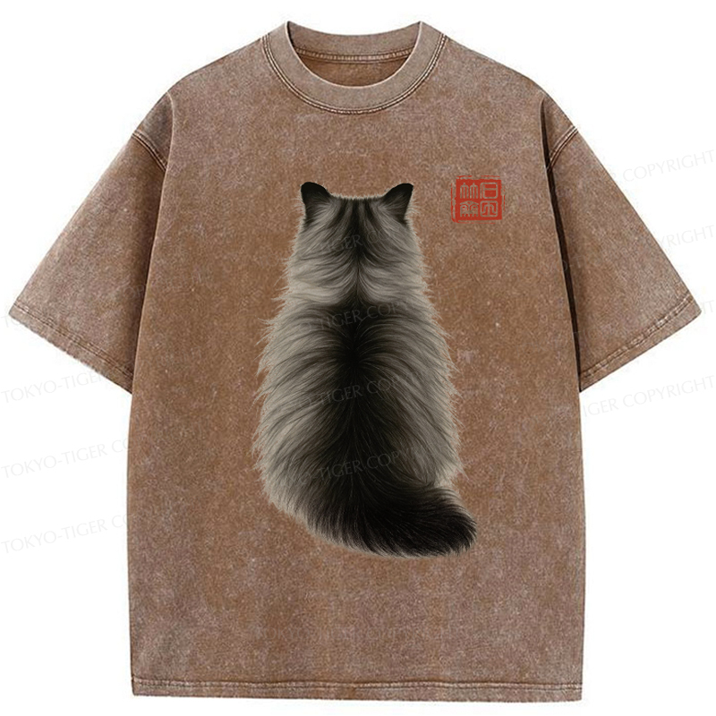 Tokyo-Tiger Cat's Back Ink Painting Washed T-Shirt