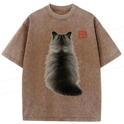 Tokyo-Tiger Cat's Back Ink Painting Washed T-Shirt