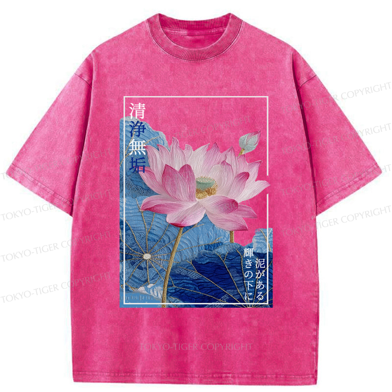 Tokyo-Tiger The Elegance of Ukiyo-e Lotus Washed T-Shirt