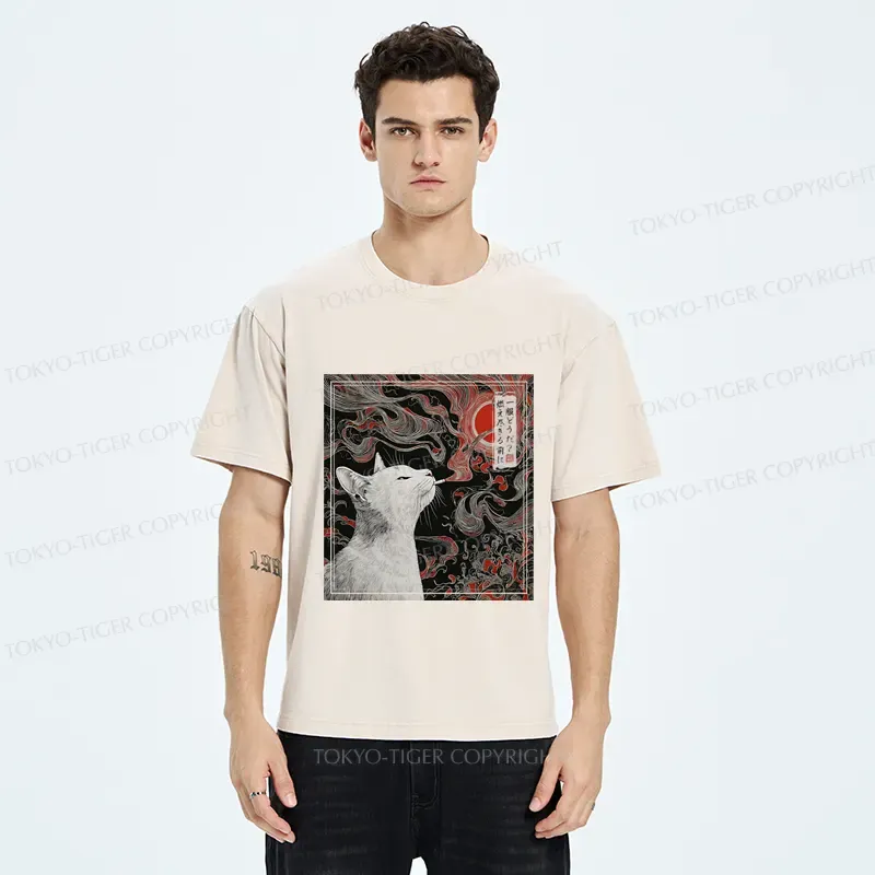 Tokyo-Tiger Vintage Japanese Smoking Cat Washed T-Shirt
