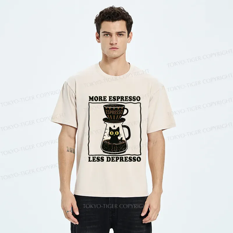 Tokyo-Tiger Cats And Coffee Washed T-Shirt