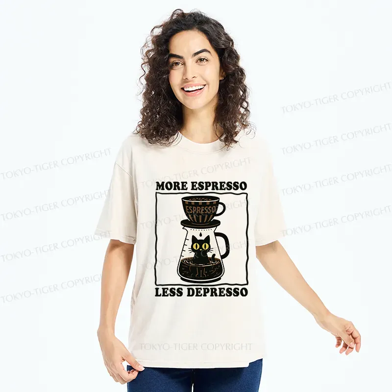 Tokyo-Tiger Cats And Coffee Washed T-Shirt