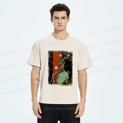Tokyo-Tiger Flower Skeleton  Japanese Ukiyoe Halloween Poster Washed T-Shirt 