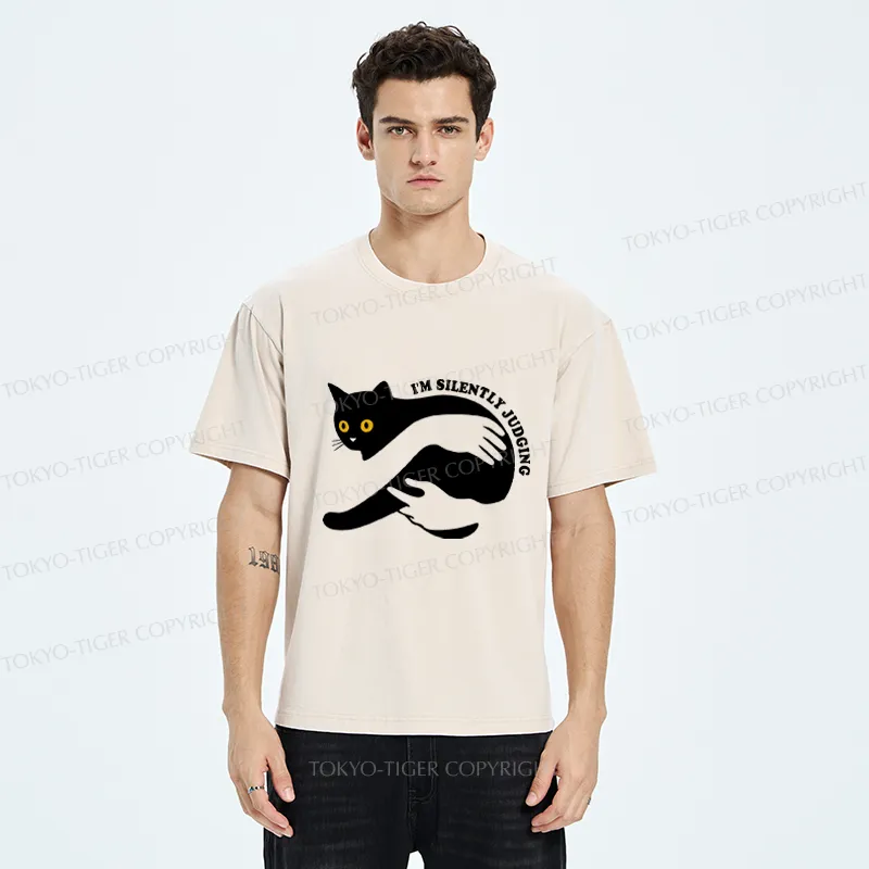 Tokyo-Tiger Black Cat In Arms Judging You Washed T-Shirt
