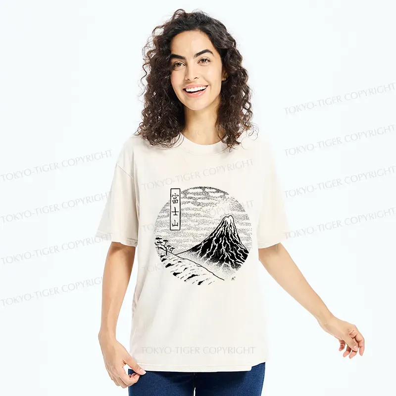 Tokyo-Tiger Mount Fuji Painting Washed T-Shirt