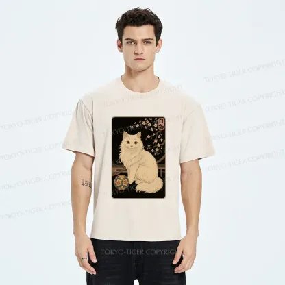 Tokyo-Tiger Retro White Cat Washed T-Shirt