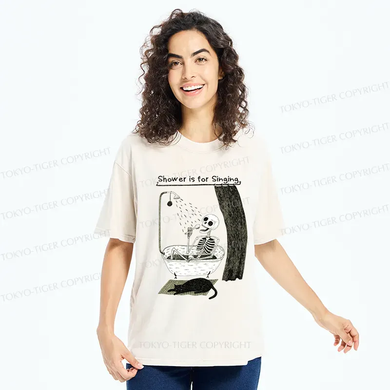 Tokyo-Tiger Singing Skeleton Washed T-Shirt