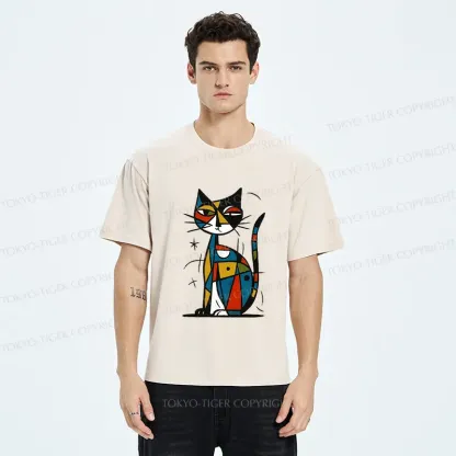 Tokyo-Tiger Abstract Japanese Cat Washed T-Shirt