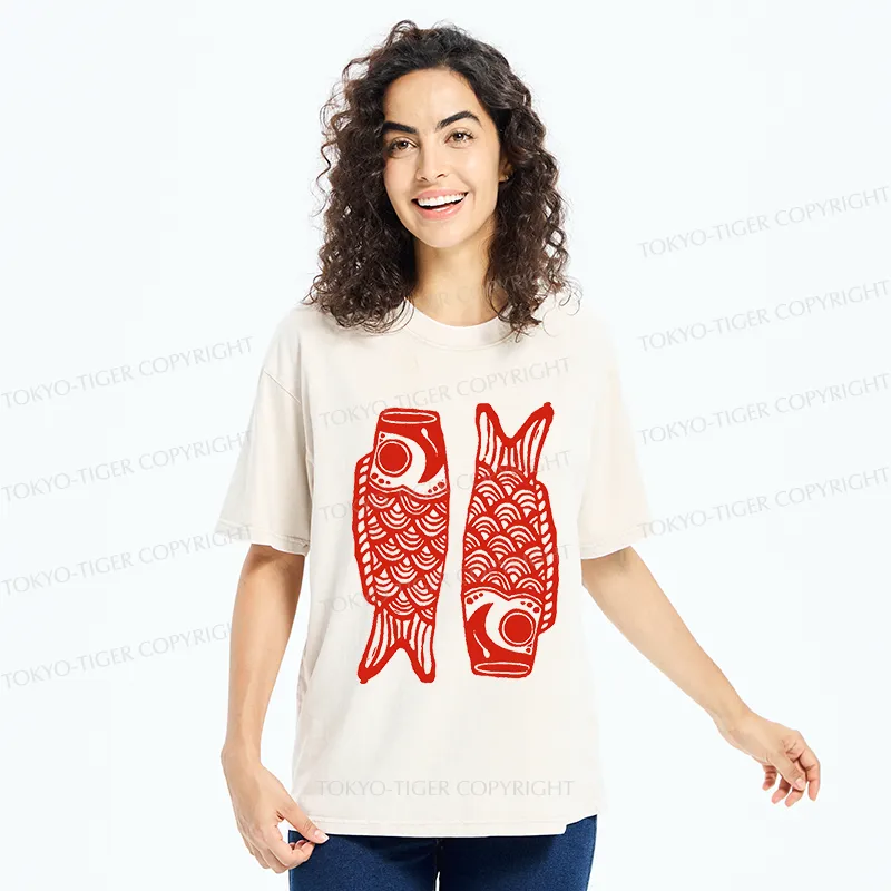 Tokyo-Tiger Retro Carp Streamer Washed T-Shirt